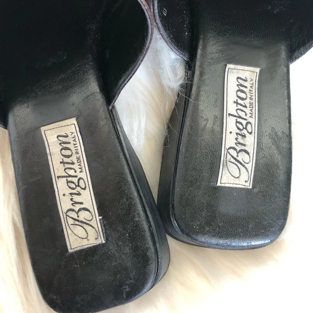 Brighton Button Slip On Brown Leather Sandal Mule - Picture 7 of 11